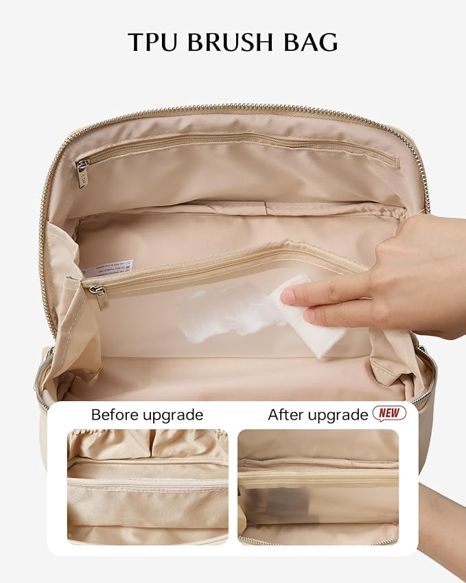 EACHY Travel Makeup Bag for Women, Personalized Initial A Cosmetic Bag | Personalized flat-open organizer with inner pockets, clear TPU brush pocket and reinforced handle for makeup and travel - Image 4