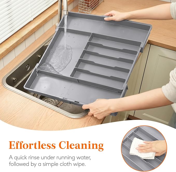 Lifewit Expandable Silverware Drawer Organizer, Utensil Tray for Kitchen | BPA Free Flatware and Cutlery Holder, Adjustable Plastic Storage for Spoons Forks Knives, 12-20.5 x 11.3-19.4 x 1.7, Gray - Image 9