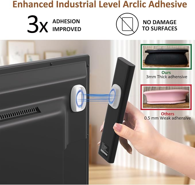 Tiizze 5 Pack Upgraded Magnetic Remote Control Holder Wall Mount - Enhanced N52 Magnets & Stronger Adhesive, No-Drill Remote Organizer for TV/Fan/AC Remotes - Image 3