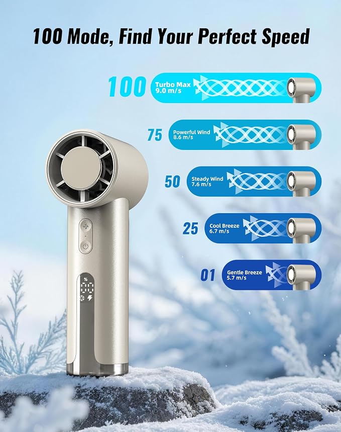 Portable Handheld Fan, Turbo Power 18800 RPM Fast Charge Digital Display 100 Speeds Adjustable, Mini Pocket Design Birthday Gifts for Women Men Travel Cruise Camping Outdoor, Brown - Image 3