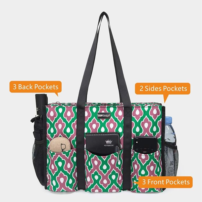 TOPDesign Utility Water Resistant Tote Bag with 13 Pockets, Top Zipper Closure & Thick Bottom Support, for Working Women - Image 3