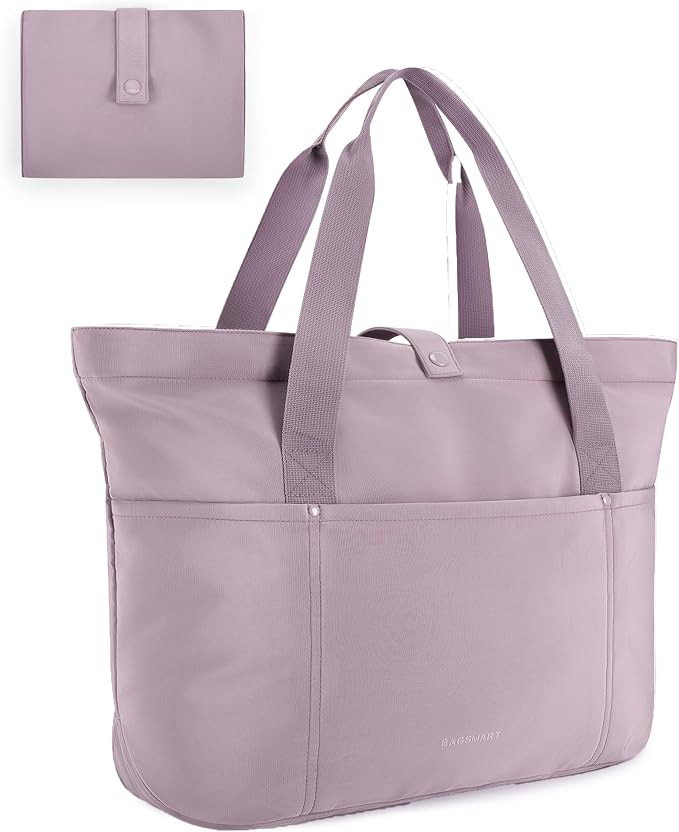 BAGSMART Tote Bag for Women, Foldable Tote Bag With Zipper Travel Shoulder Bag Handbag for Work by BAGSMART
