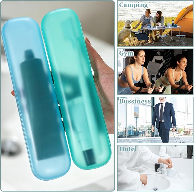 2Pcs Toothbrush Case for Traveling, Compact Tongue Scraper Case Breathable Toothbrush Travel Holders for Travel, Vacation, Camping, Gym, Business Trips, Office(Blue, Green) - Image 4
