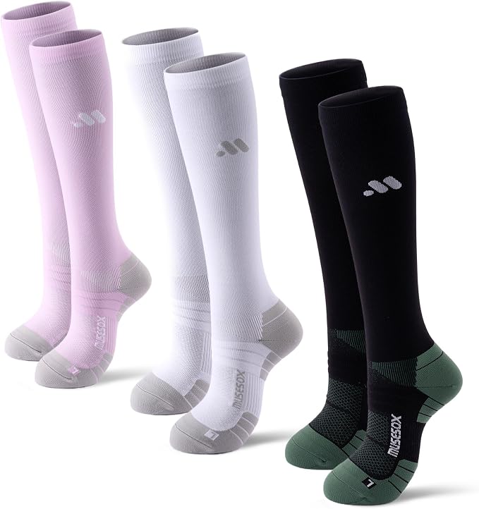 Compression Socks for Women and Men,Mild Support(3 Pairs) Unisex | Knee High,Graduated Compression,L/R Foot Labels,Breathable Fabric,Best for Flying/Nurses/Travel/Cycling/Pregnancy/Daily Wear by musesox