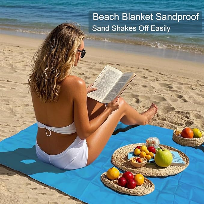 Pocket Blanket, Compact Blanket for Picnic, Beach, Festival | Sandproof, Waterproof, Stakes & Carabiner Included, Packable Lightweight Tarp for Camping, Hiking, Backpacking, Travel - Image 4