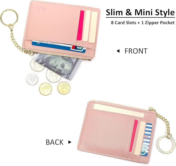 Valentoria Slim RFID Blocking Card Holder Small Pocket Wallet Keychian Zipper Coin Purse Mini Cash & Coin & Cards Case for Women Men | Slim - Image 2
