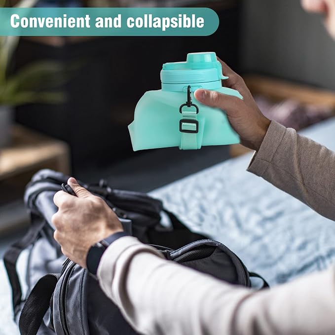 Collapsible Water Bottles, 2L/64OZ travel water bottle Bottle with Straw, Half Gallon Large Water Bottle for Travel Outdoor Sports Runing Fitness Yoga (Upgraded Snow Cyan) - Image 3