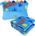 3 in 1 Travel Pillow and Blanket Set for Kids | Soft Travel Blanket Airplane Campact with Bag,Pillow Blanket for Boys with a Pocket,Backpack Clip, Luggage Sleeve (Dinosaur) by VigorSpring