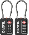 ANVIL TSA Locks for Luggage with Search Alert: Durable Cable Combination Locks, TSA Approved - Secure Travel Locks for Suitcases, Backpacks & Gun Cases (2, Black) by ANVIL