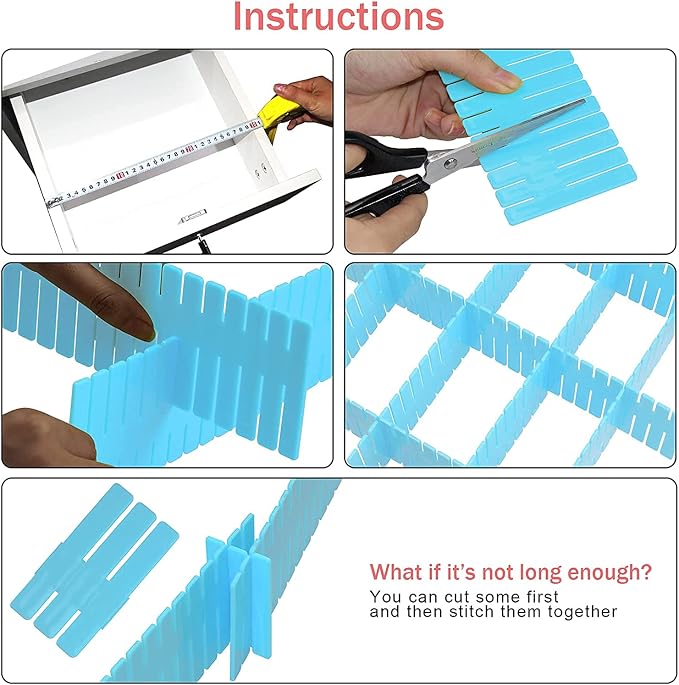 40Pcs Drawer Dividers, Adjustable Drawer Organizer for Socks, Underwear, Makeup, Can Help Tidy Kitchen, Bedroom, Dresser Blue - Image 3