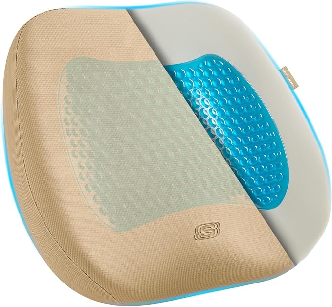 Skechers Seat Cushion Premium Gel & Memory Foam-Office Chair Cushion for Tailbone Pain Relief,Butt Pillow for Office Chair,Car seat Cushion,Long Sitting Office Workers,and Car Drivers,Beige by Unknown