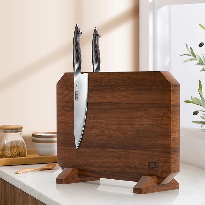 HOSHANHO Magnetic Knife Block, Thickened Acacia Wood Kitchen Knife Holder | Kitchen Knife Stand with Strong Magnets, Multifunctional Double Side Knife Storage Organizer for Kitchen Counter, Ideal Gifts - Image 7