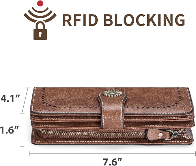 SENDEFN Wallets for Women Leather Credit Card Holder with RFID Blocking Large Capacity Wristlet | with RFID Blocking - Image 4