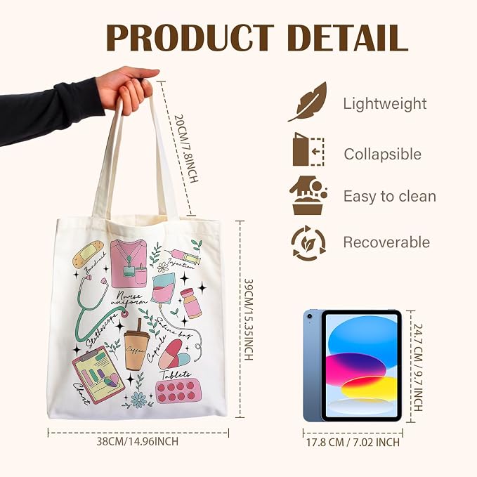Nurse Canvas Tote Bag, Nurse Appreciation Gifts, Nursing School Gift Reusable Shopping Grocery Bags - Image 4
