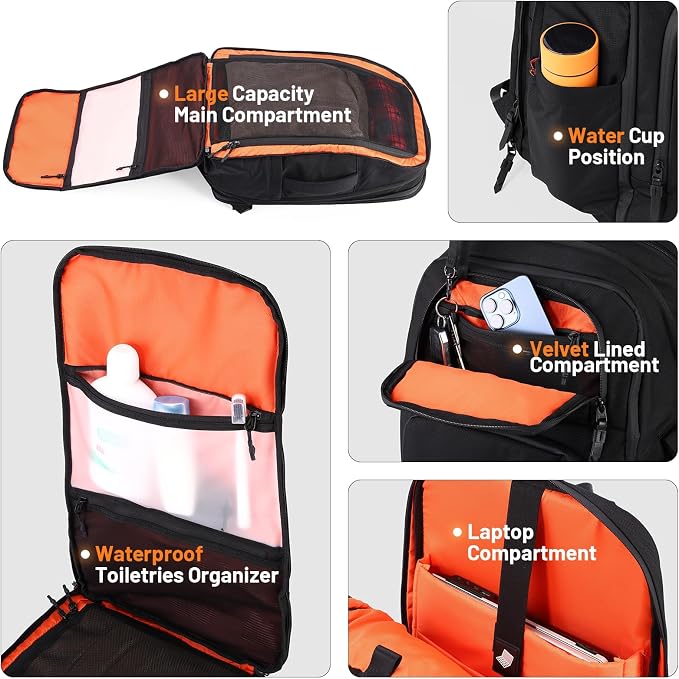 Oumurs Motorcycle Helmet Backpack for Long Travel with 30-40L Expandable Large Capacity Laptop Backpack Water-resistant Black 600D Polyester - Image 3