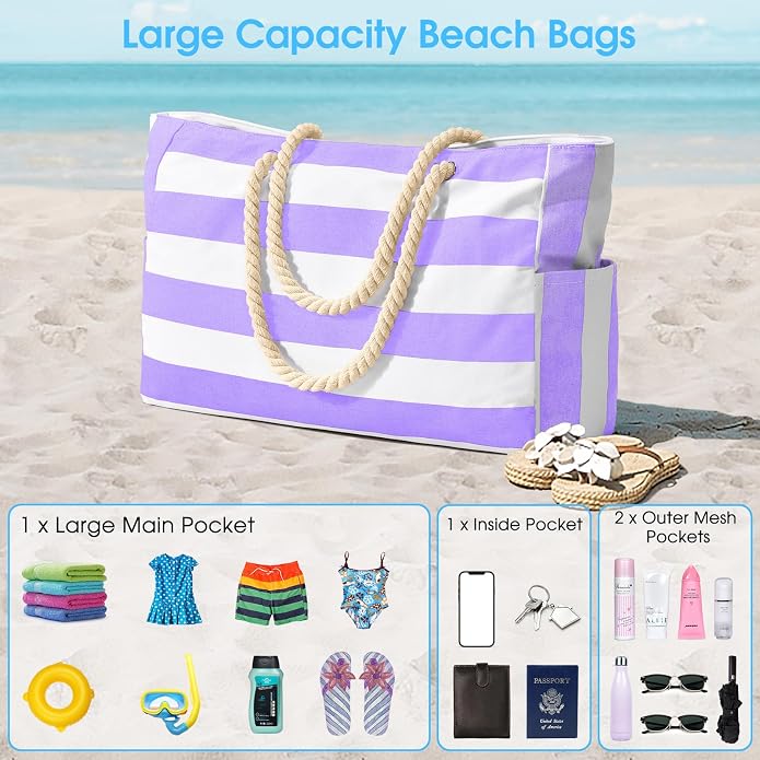 Becokan Beach Bags for Women Large Waterproof Beach Tote Bag Zipper Beach Bags Waterproof Sandproof Swim Pool Bag Large Tote - Image 7