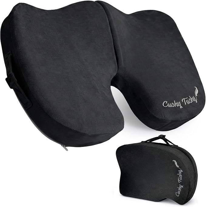 Premium Foldable Travel Seat Cushion - for Relief of Lower Back, Sciatic, Butt and Tailbone Pain - for Home & Office Use, Perfect for Travel or Driving - Coccyx Seat Cushion by CushyTushy