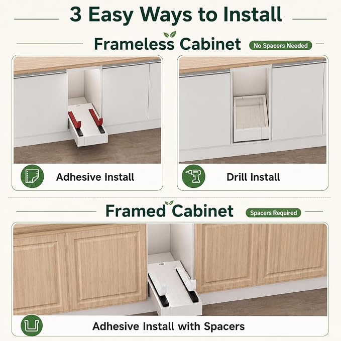 Fokyfok 2PC Pull Out Cabinet Organizer,Expandable,No Drill,Heavy Duty | 7"-11"W,17"-24"D,Narrow,Pull out Drawers,Cabinet Drawers Slide out,Roll out Shelves,Pantry,Bathroom,Adhesive,Adjustable,2PC - Image 5