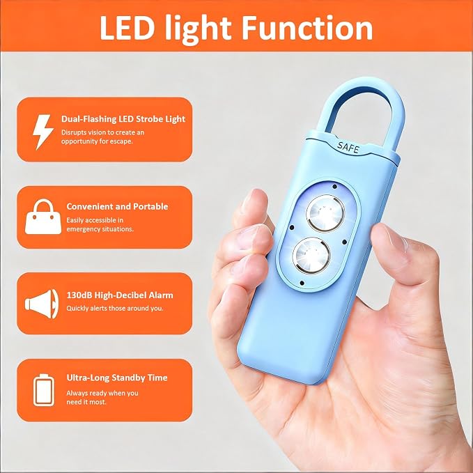 Halo-Siren Keychain, HaloSiren Personal Safety Alarm - 130db Loud Alarm Keychain with LED Strobe Light, Compact Emergency Siren (Double Flashing Lights - Purple + Copper Ring) - Image 2