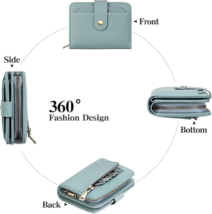 GAEKEAO Small Leather Credit Card Holder Wallets for Women RFID Blocking Bifold Wallet Zipper Pocket with Removable ID Window - Image 3