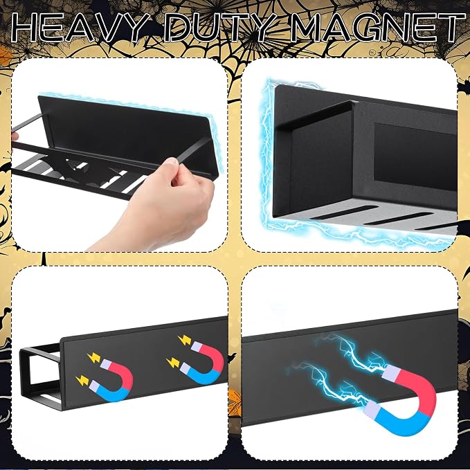 Beeveer 2 Pcs Magnetic Spice Rack for Refrigerator, Black Bat | Halloween Gothic Kitchen Decor, Spooky Home Accessories, 2 Sizes Metal Storage Shelf for Fridge Spices, No Drilling - Image 3