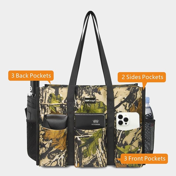 TOPDesign Utility Water Resistant Tote Bag with 13 Pockets, Top Zipper Closure & Thick Bottom Support, for Working Women - Image 3