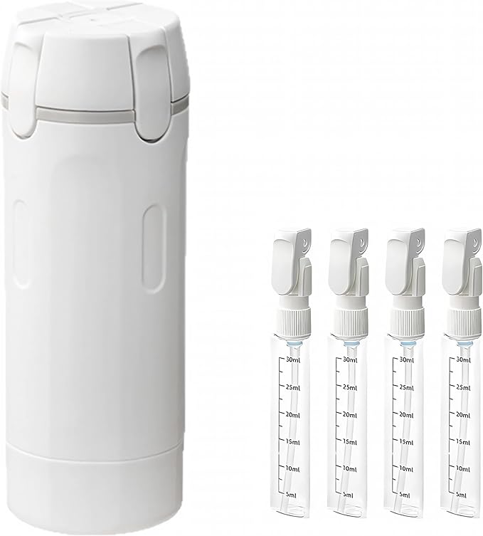 4-in-1 30ML Travel Size Dispenser Toiletries Bottles Set, Leak-Proof Refillable Containers Dispensers Labels Portable Toiletry Organizer Cup for Shampoo, Lotion, Soap Travel Essentials by BOMPOW
