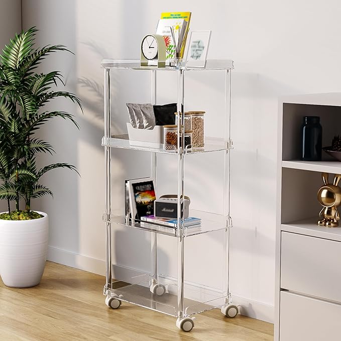 AQUIVER Acrylic Slim Storage Cart - 4 Tiers Narrow Rolling Cart - Utility Cart for Kitchen, Bathroom, Living Room, Laundry - 15.6 '' L x 10.2 '' W x 33.9 '' H - Image 7