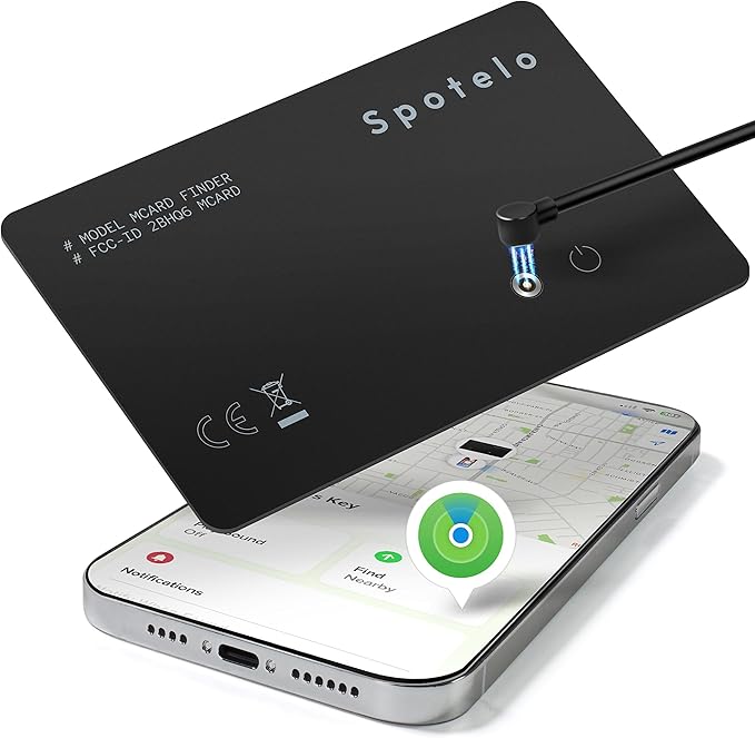 [ Apple Mfi Certified ] Wallet Tracker Card Works with Apple find My(iOS Only) Tracking Card, Rechargrable Smart Card Tracker, 1.7mm IP68 Waterproof Item Locator for Luggage, Passport, Bags by SpoteloTrackingAccessories
