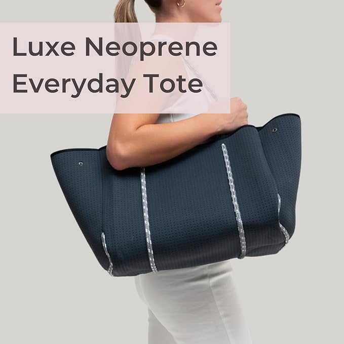 POPUPS Large Neoprene Tote Bag for Women - Everyday Designer Handbag for Travel Work and Beach with Pockets and Zipper Pouch - Image 3