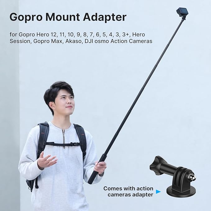 ULANZI TT52 2-in-1 Invisible Selfie Stick + Tripod Extension Pole | Auto-Open, 59in, Action Adapter Included, for DJI Osmo 360 Pocket Action/Insta360 X5 X4 X3 Luna Ultra Ace Pro/GoPro - Image 6