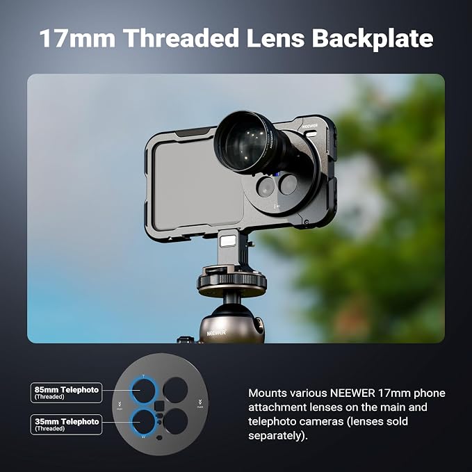 NEEWER X200 Ultra Phone Cage, Quick Release Video Rig Stabilizer for Vlogging Filming Recording with 67mm Filter Ring 17mm Lens Backplate Filter Wrench Compatible with VIVO X200 Ultra, PA146 (Black) - Image 3