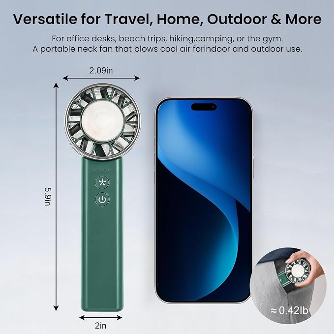 Foldable Handheld Fan with Ice Cooling - 4 Speed Rechargeable Mini Portable Fan, Ultra-Lightweight Personal Air Cooler for Desk, Travel and Makeup, Green - Image 6