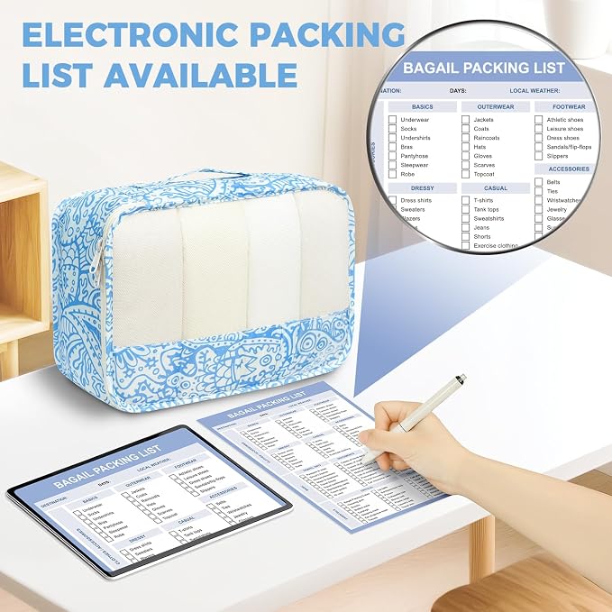 BAGAIL 9 Set Packing Cubes with Packing List Luggage Packing Organizers for Travel Accessories (Blue paisley) - Image 4