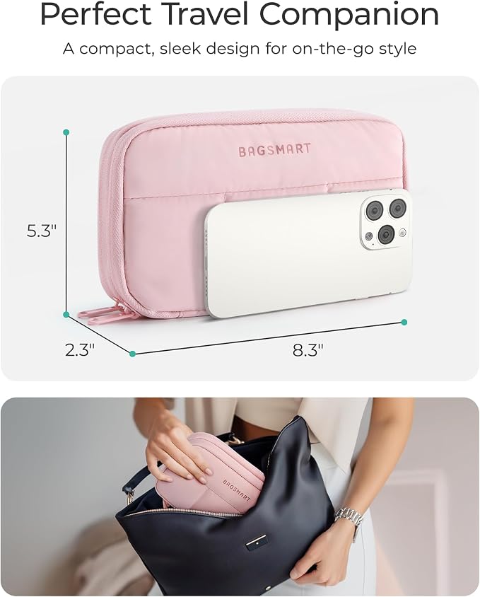 BAGSMART Electronics Organizer for Cords Chargers Phones, Coffee | Puffy Padded, Travel Essentials, Cord organizer bag for Cables, Compact Tech Accessories Pouch - Image 3