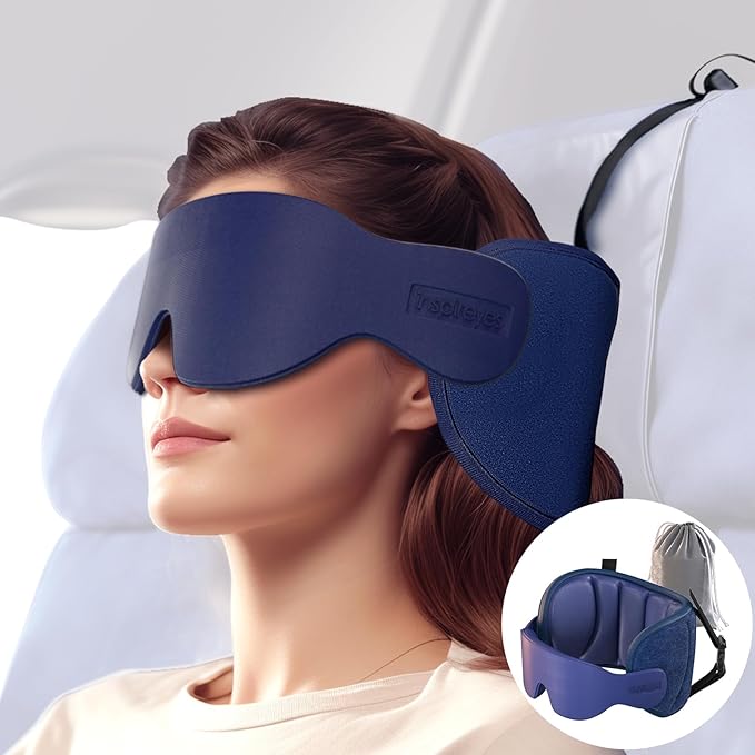 Travel Pillow for Airplane, 360° Head Support for Long Flight | Seat Strap System, On Headrest, Stable Comfort, Stop Bobblehead, 3D Eye Mask Airplane Pillow, Travel Accessories, Royal Blue by Inspireyes