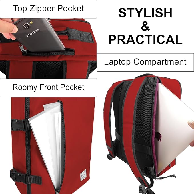 Lightweight Under-seat Backpack for Clothes Travel Overnight Women Men, 15.6 Laptop Minimalist Backpack, Stylish and Casual, Red - Image 5