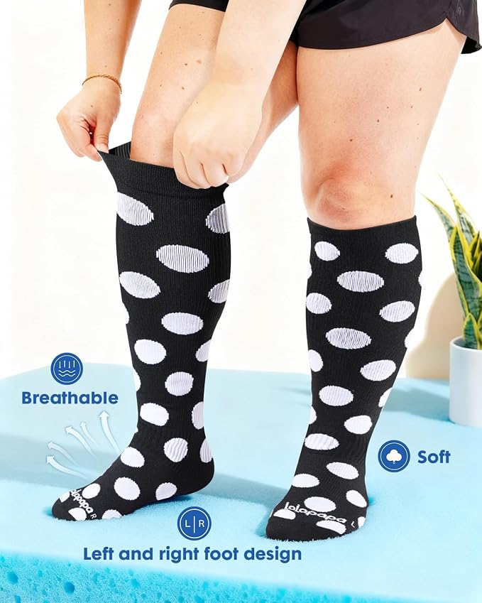 3-Pair Wide Calf Compression Socks for Women | 20-30mmHg Graduated Support, Easy On & Off, Knee High Length, Ankle Support, Travel Nurse Daily Wear, Cute Patterned - Image 2