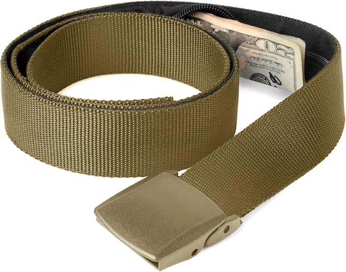 Travel Security Money Belt with Hidden Money Pocket - Cashsafe Anti-Theft Wallet Unisex Nickel free Nylon Belt by JASGOOD by JASGOOD