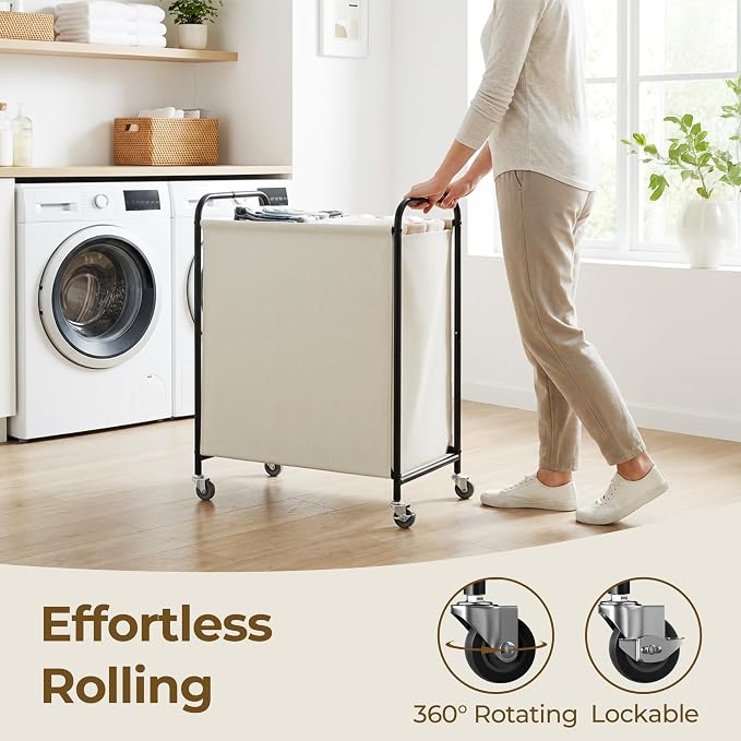 GRANNY SAYS 2 Section Laundry Sorter, 130L Large Hamper Basket with Wheels | Divided Beige Hamper Cart, Rolling Organizer for Bedroom, Bathroom - Image 5