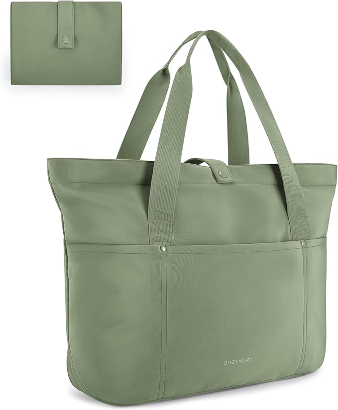 BAGSMART Tote Bag for Women, Foldable Tote Bag With Zipper Travel Shoulder Bag Handbag for Work by BAGSMART