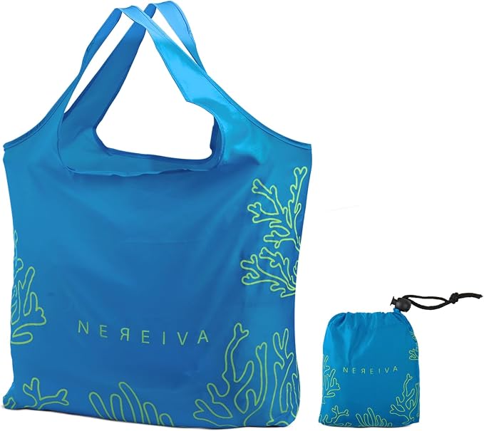 55 Pound Reusable Shopping Bag - Folds into a Small Pouch - Washable Reusable Grocery Bag, Durable & Stylish with handles for Easy Shoulder or Hand Carry by Nereiva