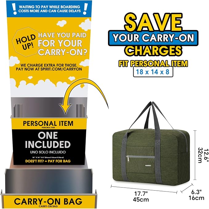 For Spirit Airlines Personal Item Bag Foldable Travel Duffel Bag Tote Carry on Luggage Duffle Overnight for Women and Men - Image 2