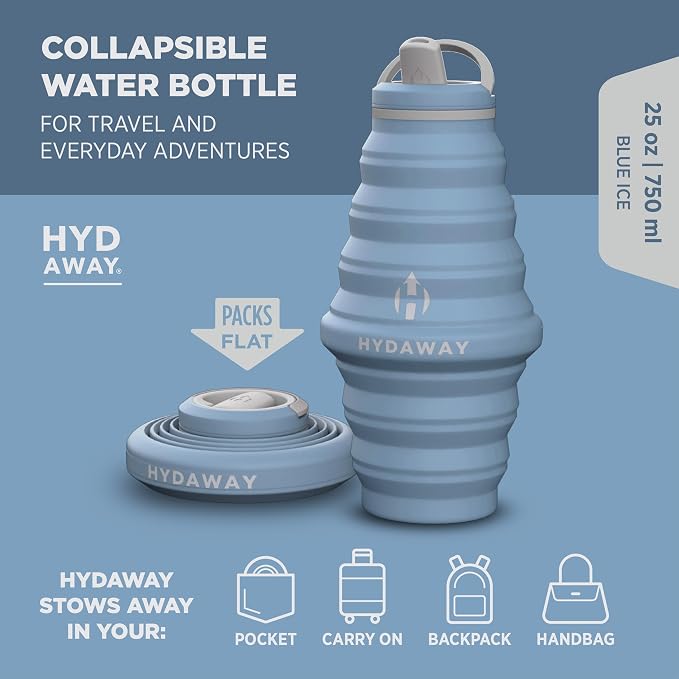 HYDAWAY 25oz Collapsible Water Bottle, Packable Leakproof for Travel | Large capacity design. Folds flat for carry-ons, day bags, hiking packs. Leakproof, BPA-free. - Image 2