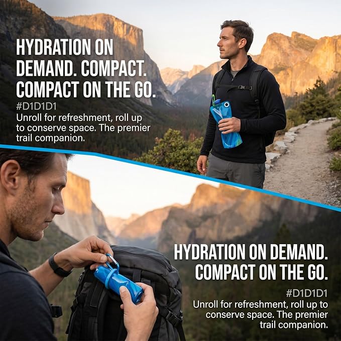 5 Pack Collapsible Water Bottles With Carabiner, 34oz Foldable Water Bottle with Leakproof Lid, Food-Grade Silicone Portable Reusable Water Bottle for Hiking,Sports,Camping,Biking, Traveling - Image 4