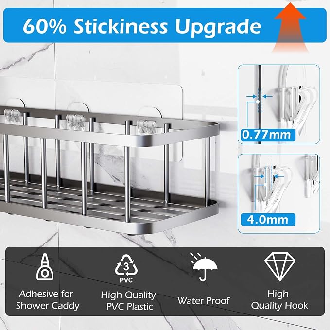 12 Pack Shower Caddy Adhesive Replacement, Shower Adhesive Strips, Waterproof Adhesive Hooks, Strong Sticker, No Drilling, for Bathroom Shelf and Kitchen Racks - Image 4