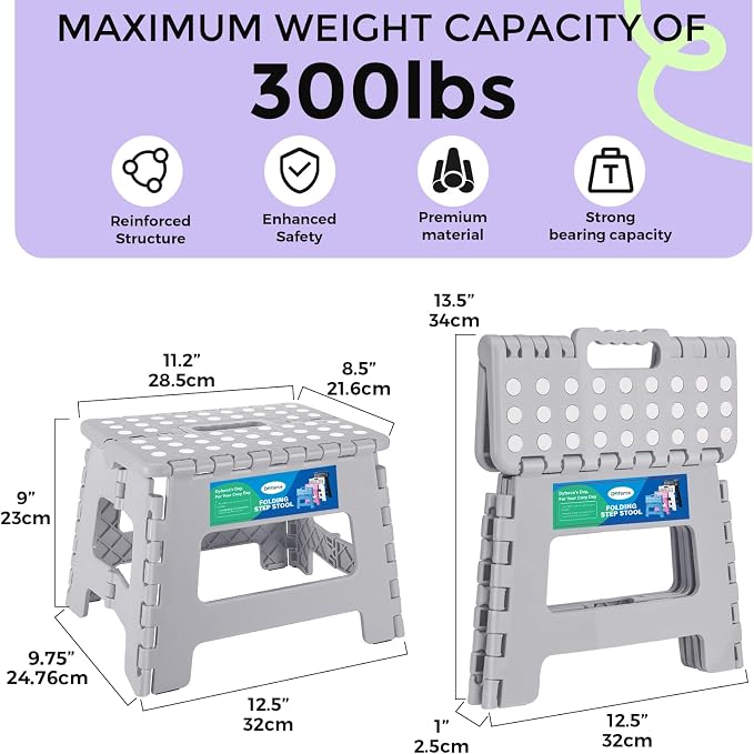 Dyforce Kids Step Stool 9 Inch, 300lbs Folding Step Stool for Toddler | Step stool Grey,Anti-slip Heavy Duty with Handle, Lightweight Foldable Foot Stool for Bathroom Kitchen Bedroom Outdoor - Image 2