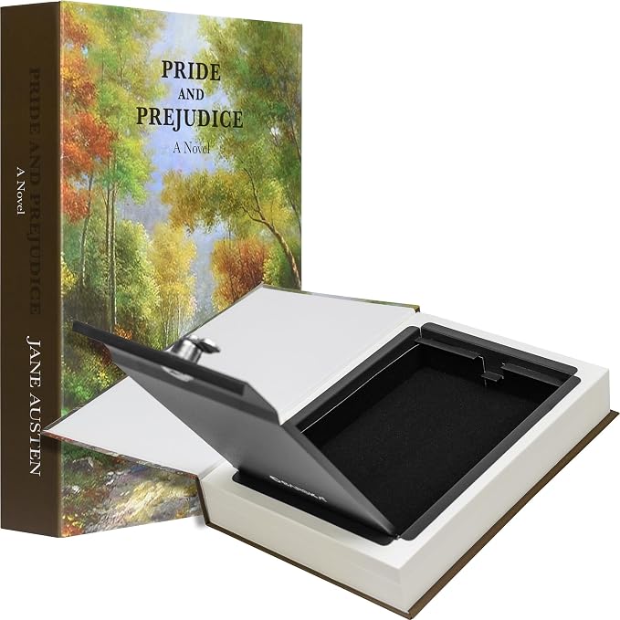 Barska Hidden Book Safe – Real-Look Pride and Prejudice Diversion Lock Box with Key Lock – Secret Safe for Home, Office, Travel – Portable Steel Storage for Cash, Jewelry, Valuables by Barska