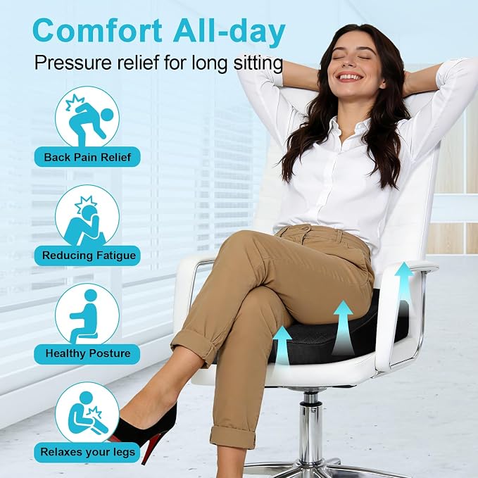 Car Seat Cushion - Premium Gel & Memory Foam Office Chair Cushions for Back,Sciatica,Coccyx,Tailbone Pain Relief, Driver Pillow for Auto, Gaming,Desk, Wheelchair,Truck (Black) - Image 5