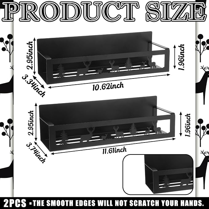 Beeveer 2 Pcs Magnetic Spice Rack for Refrigerator, Black Deer | Rustic Kitchen Spice Organizer, Christmas Kitchen Accessories, Farmhouse Decor, 2 Sizes Metal Storage Shelf for Fridge Spices - Image 3